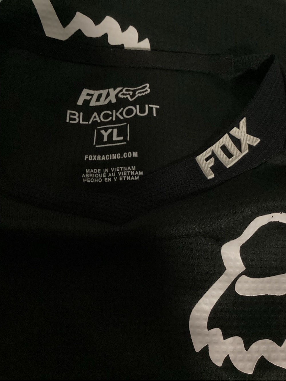 Fox Black Long Sleeve Crewneck Jersey with White Logo youth L - Picture 3 of 4